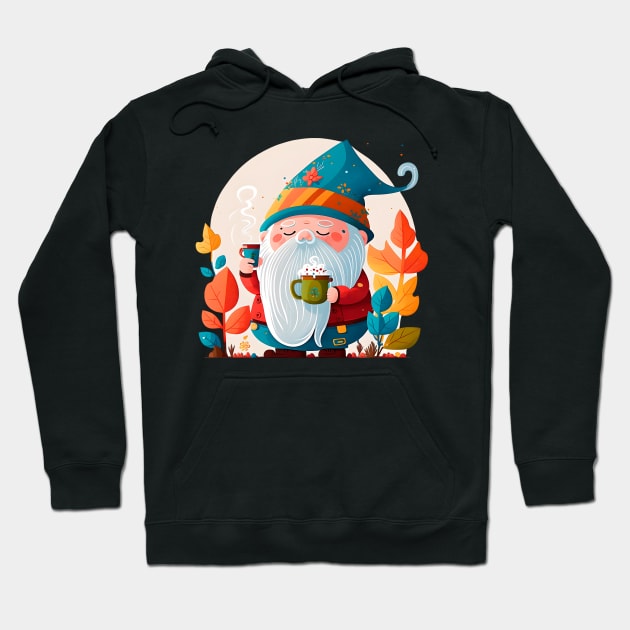 Funny Coffee & Gnome Lovers Cute Retro Fall Gardener Hoodie by Ai Wanderer